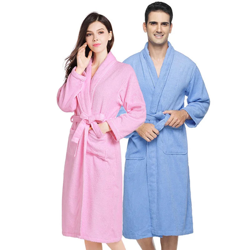 Home Bathrobe 100% Cotton pink Toweling Terry Robe Unisex lovers Soft Bath Robe Men And Women Nightrobe Sleepwear Casual 2024