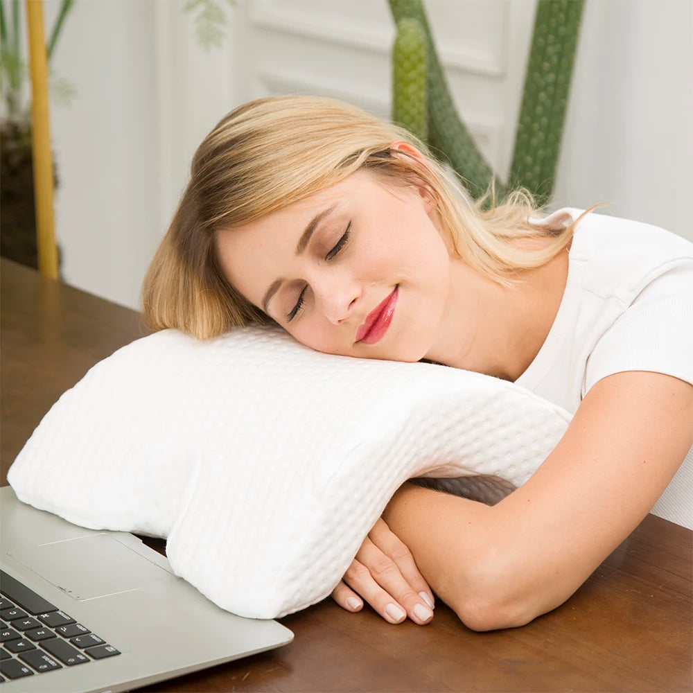 Couple Pillow Arm Cuddle Memory Foam Pillow Anti Hand Pressure Arched Pillow with Eyemask and Earplugs