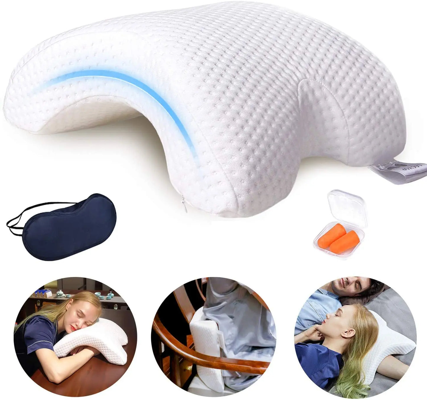 Couple Pillow Arm Cuddle Memory Foam Pillow Anti Hand Pressure Arched Pillow with Eyemask and Earplugs