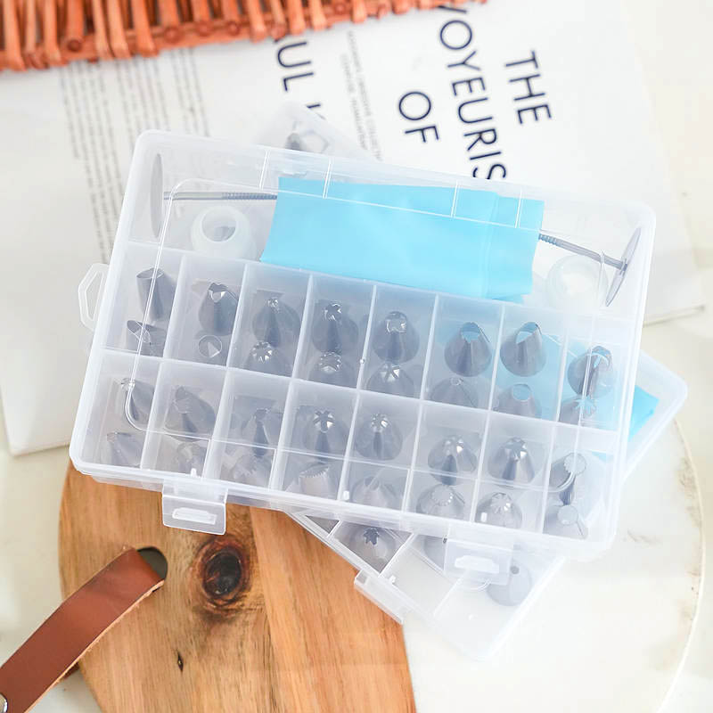 Stainless Steel Mouth of Piping Device 24 Headdress Flower Nozzle Set Cream Piping Tools Decorating Pouch Cookies Tablets Eight Teeth Flower Nozzle 32 Heads