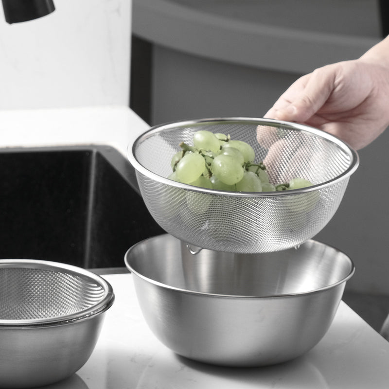 304 Stainless Steel Drain Basket Kitchen Tool Rice Washing Vegetables Wash Fruit Basket Multi-Function Water Filter Basket Sesame Washing Basin