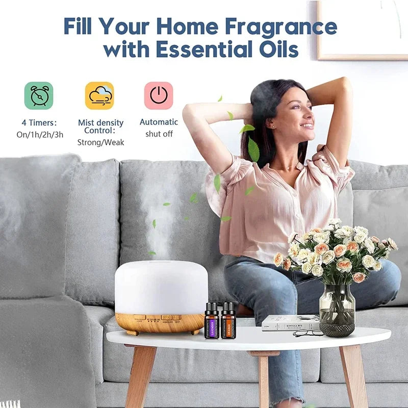 Mini Size Wood Grain Aroma Diffuser Usb Essential Oil Humidifier With Colorful Night Lights Air Humidifier Machine 500ml Home
