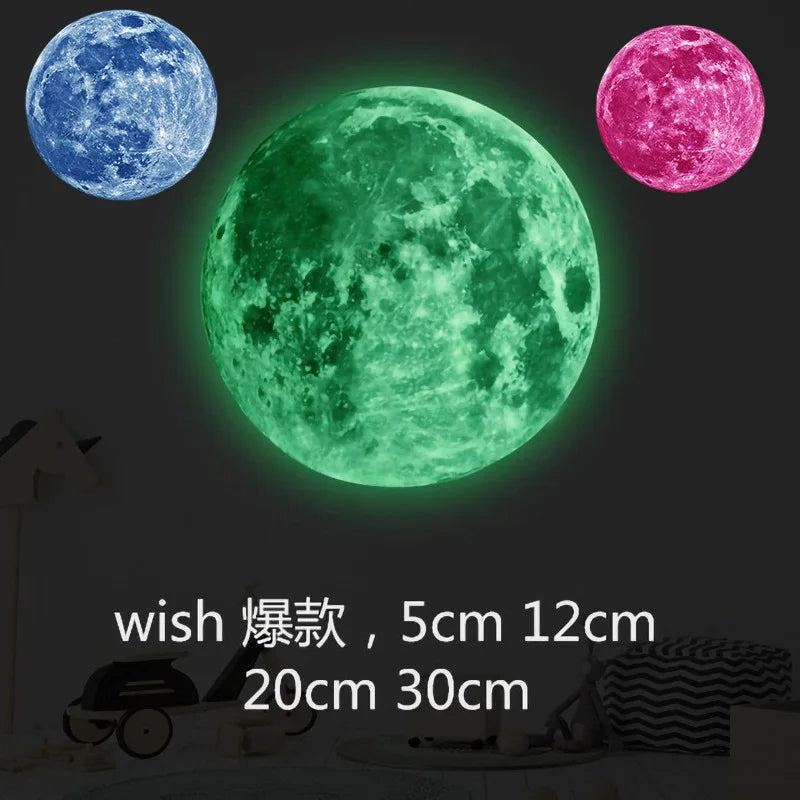 Aesthetic 3D Luminous Moon Wall Sticker Glow In The Dark Fluorescent Sticker PVC Home Kids Room Decals Wall Decor Wallpaper