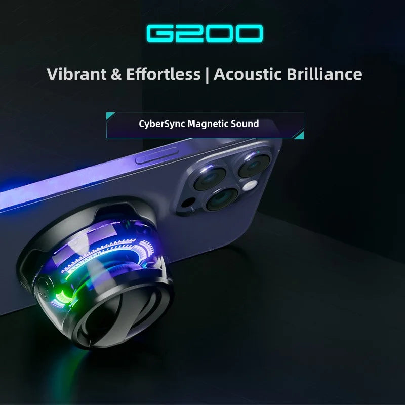 Portable Magnetic Bluetooth Speaker with RGB Lighting, BT5.0, True Wireless Stereo Sound, Mini Design & Phone Holder - G200