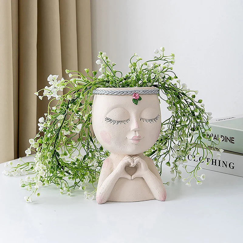 Face Shape Flower Pot Resin Figure Planter, Flower Pot For Succulent Plant, Resin Ornament For Desktop, Home & Office Decor