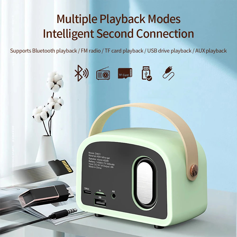 1pc Mini Retro Bluetooth 5.0 Audio Speaker Wireless Portable Mobile Phone MP3/4 Music 3D Player TF Card U Disk AUX Play FM Radio