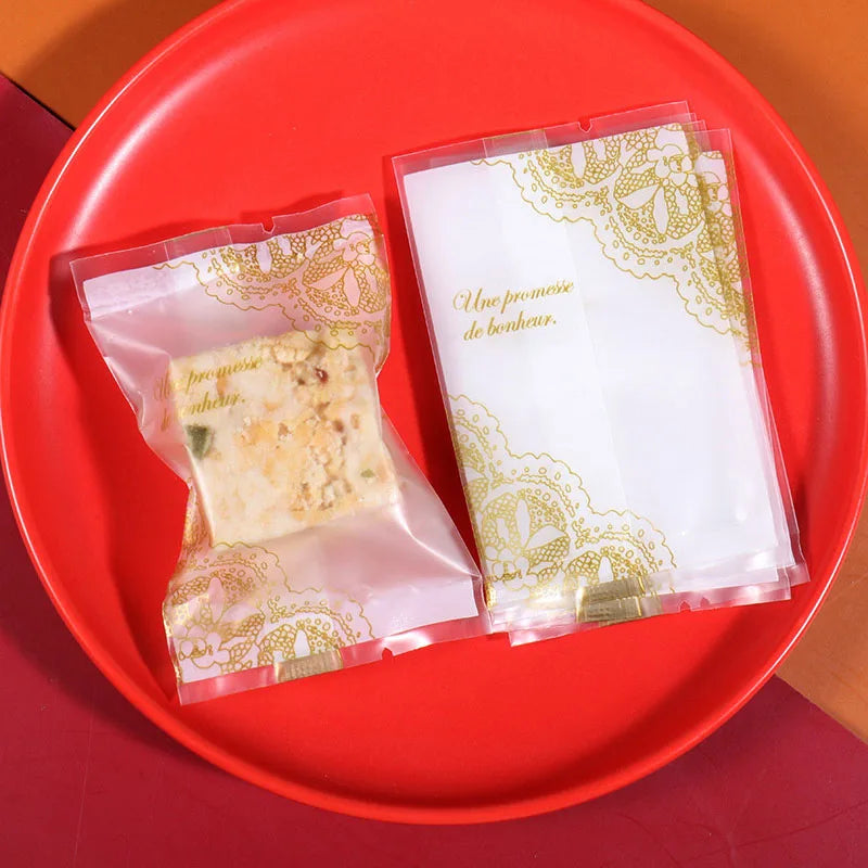 100pcs Snowflake Candy Packaging Bag New Years Christmas Party Nougat Baked Snack Cookie Pastry Pouch Wedding Supplies Sweet Bag