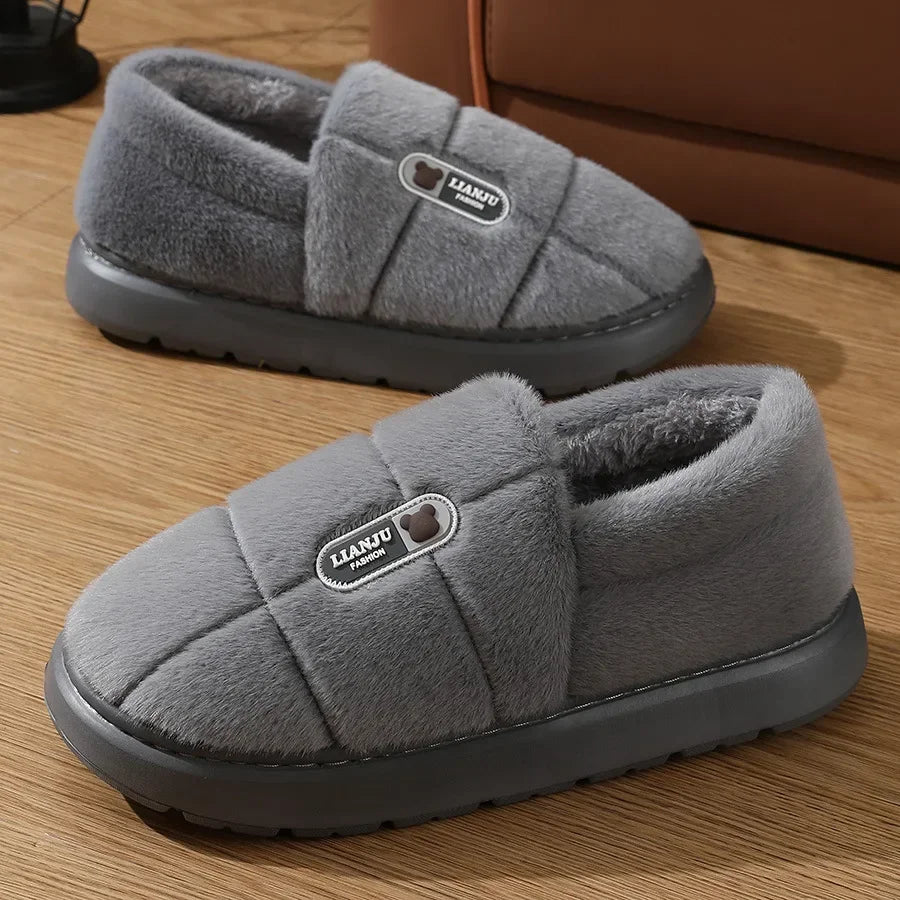 2025 New Plus Size Women's Cotton Slippers Winter Warm Thick Bottom Fleece Slippers 45 46 47 48 Cotton Drag Shoes For Men