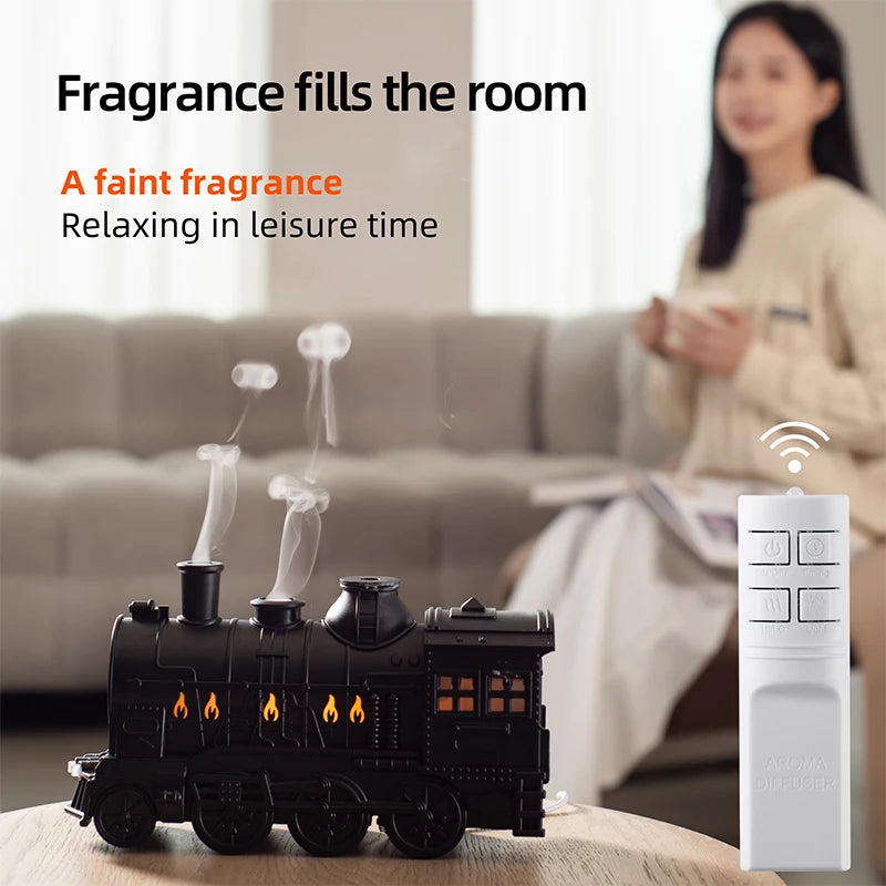 Train Shape Aromatherapy Diffuser Desktop Essential Oils Difusor Smoke Ring Double Spray Ultrasonic Air Humidifier with LED Lamp