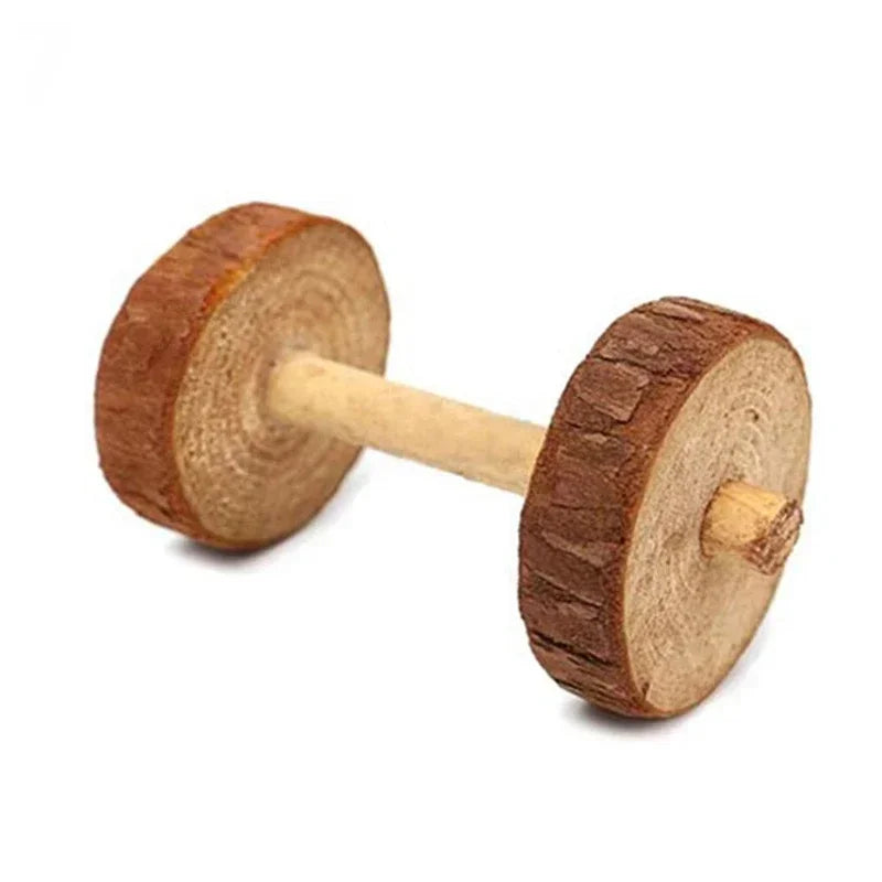 Mini Rabbit Roller Toys Natural Wooden Pine Dumbells Unicycle Bell Chew Toys for Guinea Pigs Rat Small Pets Molars Accessories