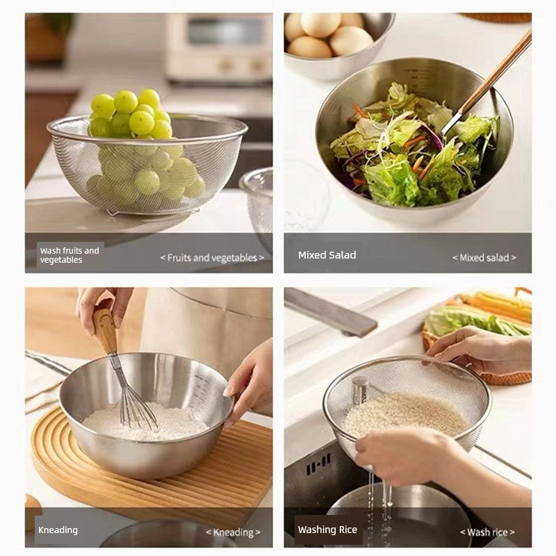 304 Stainless Steel Drain Basket Kitchen Tool Rice Washing Vegetables Wash Fruit Basket Multi-Function Water Filter Basket Sesame Washing Basin