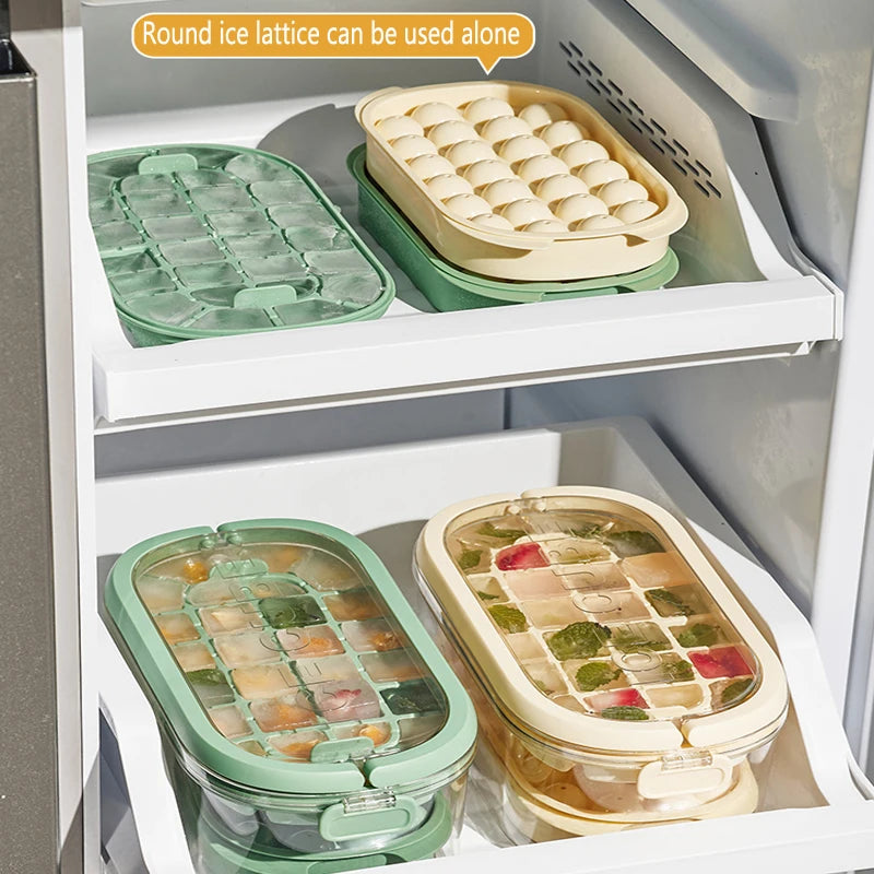 1 Set Round Ice Cube Trays With Lid&Bin,Container ,Shovel And Tote Lid ,Ice Ball ,Cube Maker For Freezer, BPA Free Easy Release