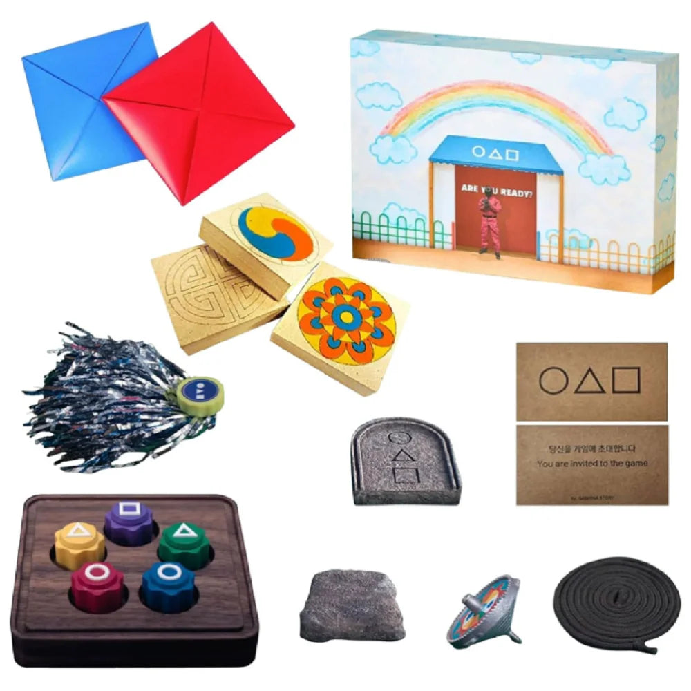 Korean Folk Game Set Square Circle Triangle Printed 5 Dice Set Gong-gi Calamari Game Korean Stone Catching Toys Party Props