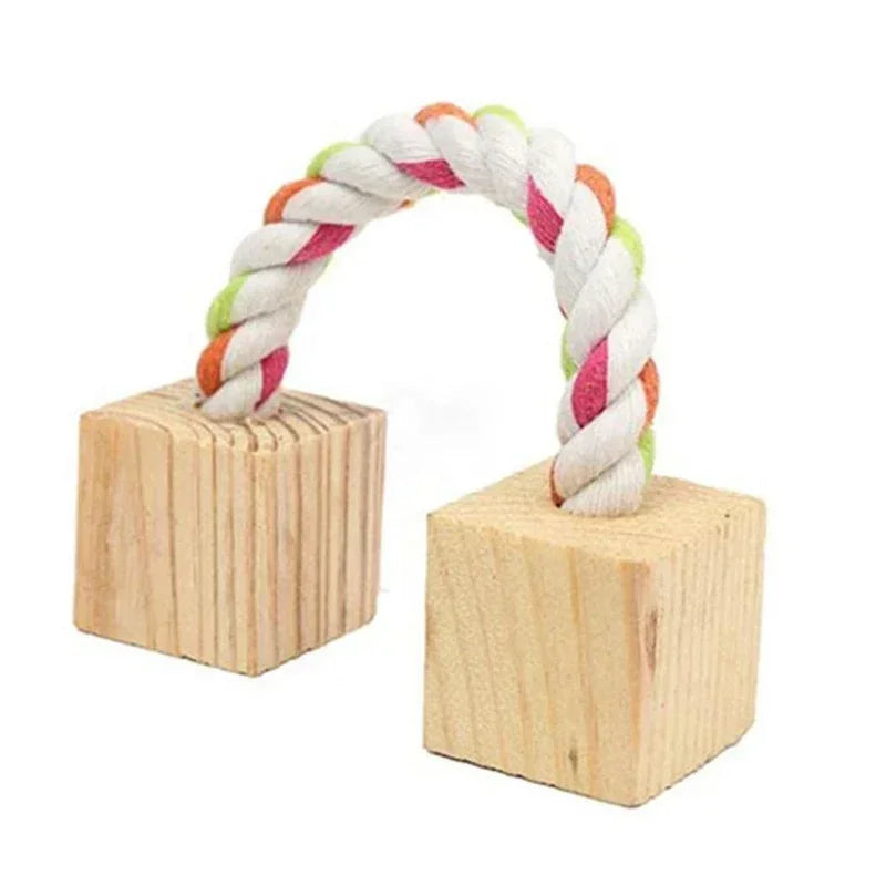 Mini Rabbit Roller Toys Natural Wooden Pine Dumbells Unicycle Bell Chew Toys for Guinea Pigs Rat Small Pets Molars Accessories