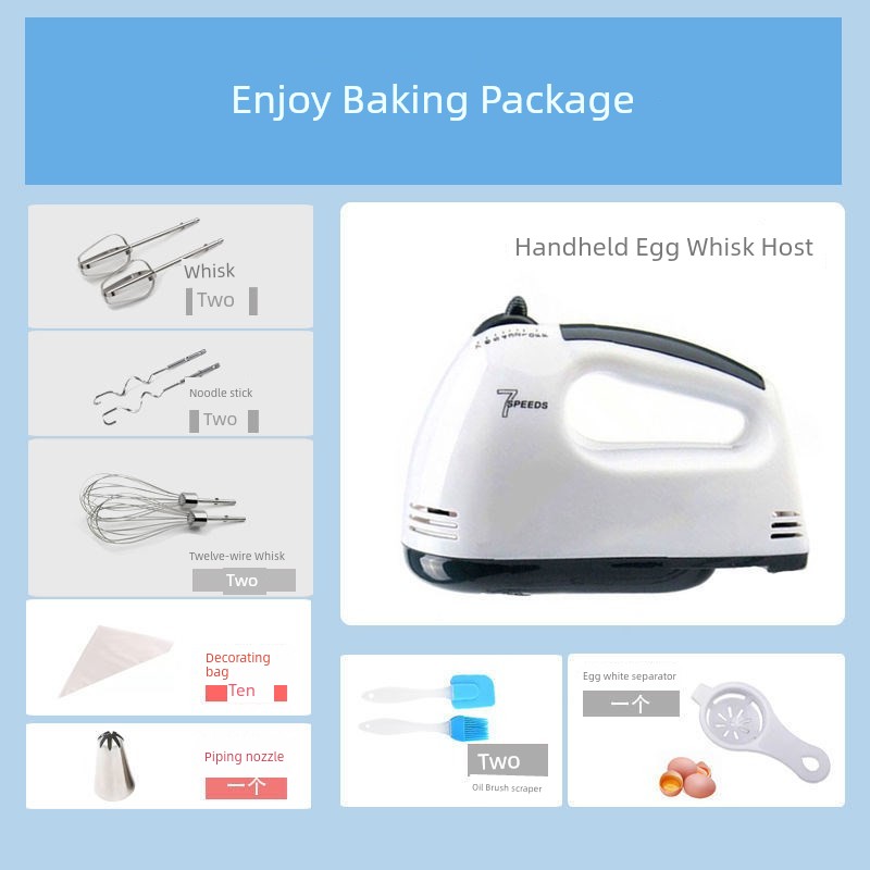 Egg Beater Desktop Electric For Home Hand-Held Egg Baking Z Baking Tool Stirring Cream Automatic with Barrel and Noodles