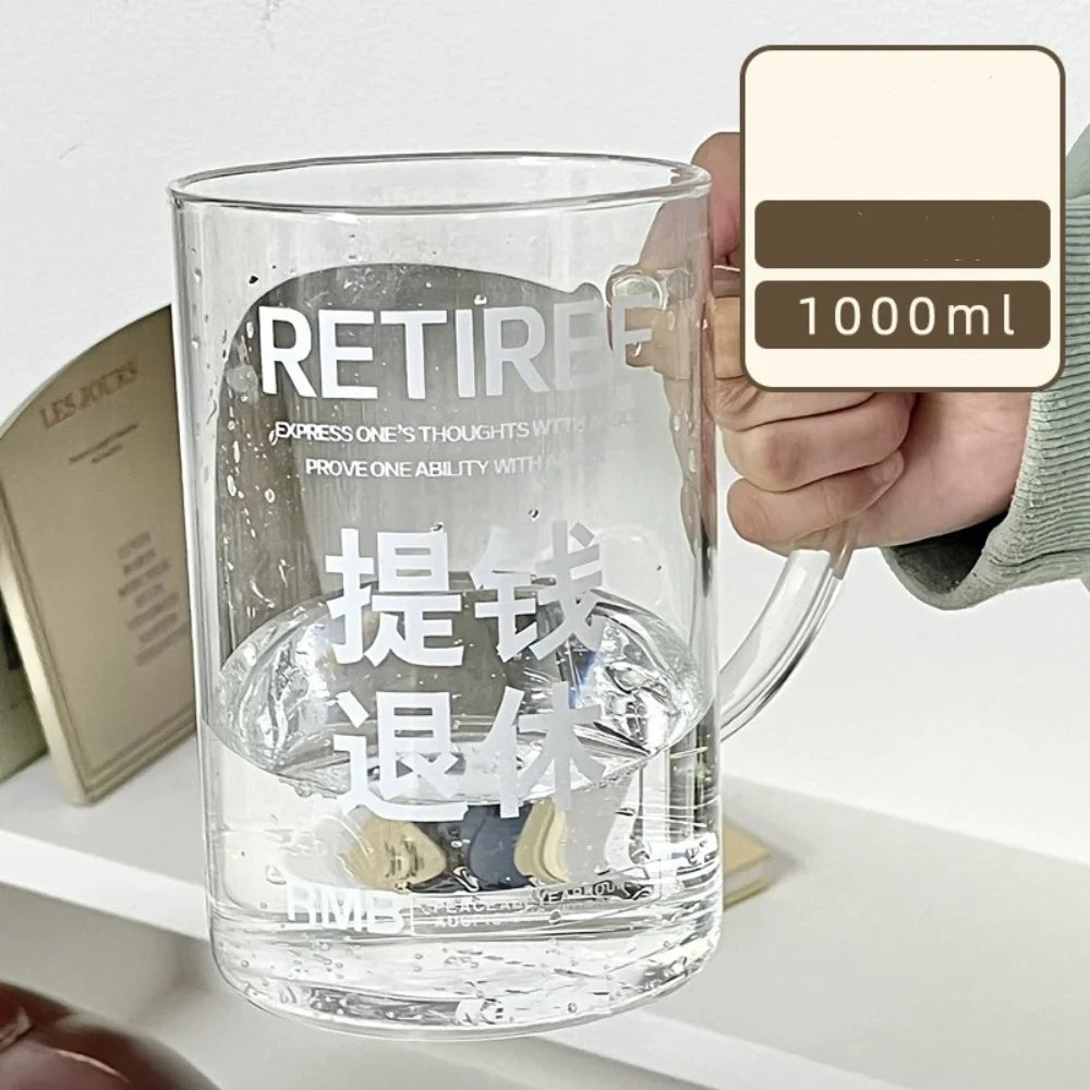 INS Style Straw Glass Cup with Handle with Lid Scale Water Cup Glass 1000ml Large Capacity Juice Milk Bottle Home Office