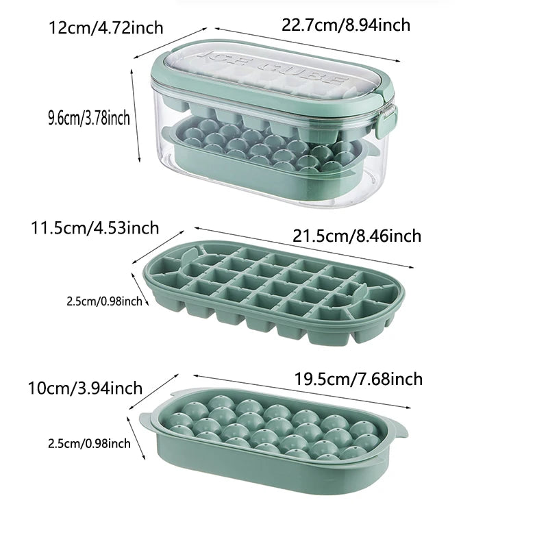 1 Set Round Ice Cube Trays With Lid&Bin,Container ,Shovel And Tote Lid ,Ice Ball ,Cube Maker For Freezer, BPA Free Easy Release