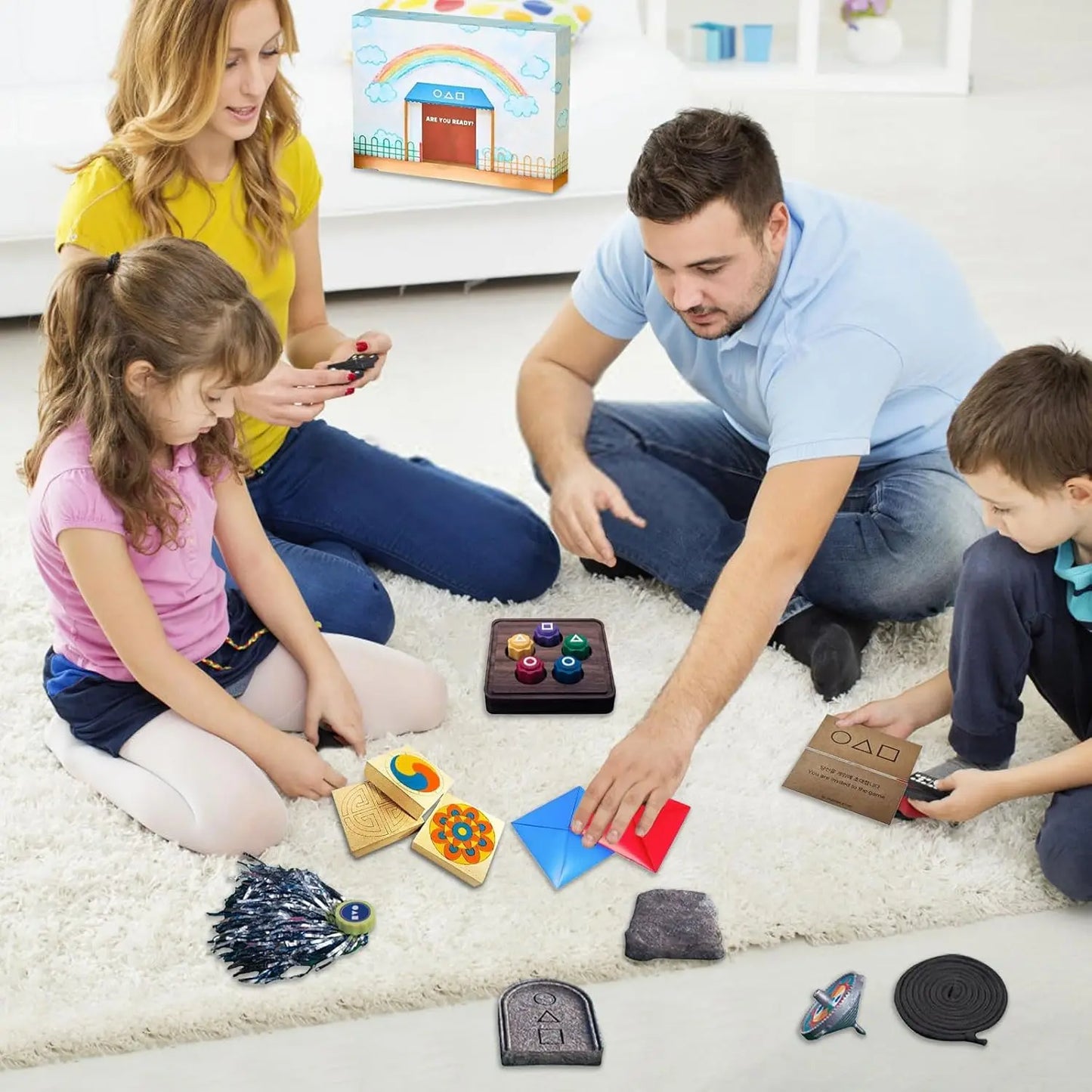 Korean Folk Game Set Square Circle Triangle Printed 5 Dice Set Gong-gi Calamari Game Korean Stone Catching Toys Party Props