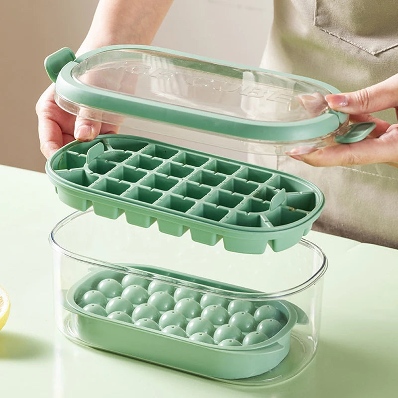 1 Set Round Ice Cube Trays With Lid&Bin,Container ,Shovel And Tote Lid ,Ice Ball ,Cube Maker For Freezer, BPA Free Easy Release