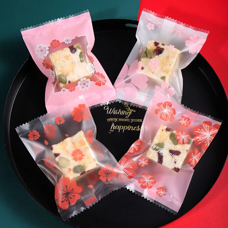 100pcs Snowflake Candy Packaging Bag New Years Christmas Party Nougat Baked Snack Cookie Pastry Pouch Wedding Supplies Sweet Bag