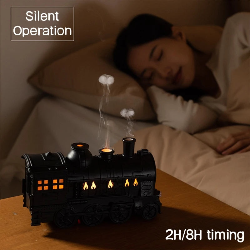 Train Shape Aromatherapy Diffuser Desktop Essential Oils Difusor Smoke Ring Double Spray Ultrasonic Air Humidifier with LED Lamp