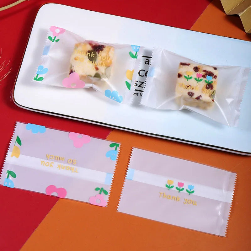 100pcs Snowflake Candy Packaging Bag New Years Christmas Party Nougat Baked Snack Cookie Pastry Pouch Wedding Supplies Sweet Bag