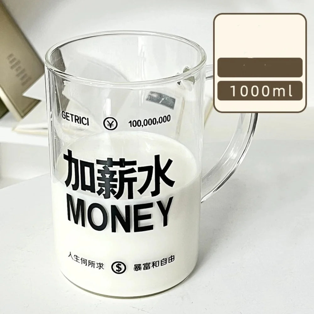 INS Style Straw Glass Cup with Handle with Lid Scale Water Cup Glass 1000ml Large Capacity Juice Milk Bottle Home Office
