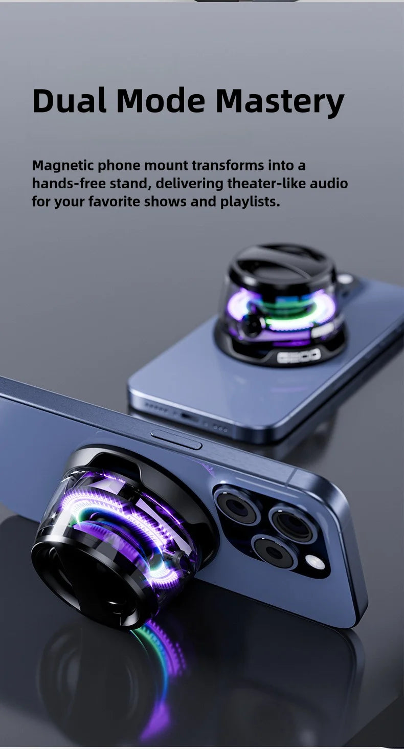 Portable Magnetic Bluetooth Speaker with RGB Lighting, BT5.0, True Wireless Stereo Sound, Mini Design & Phone Holder - G200