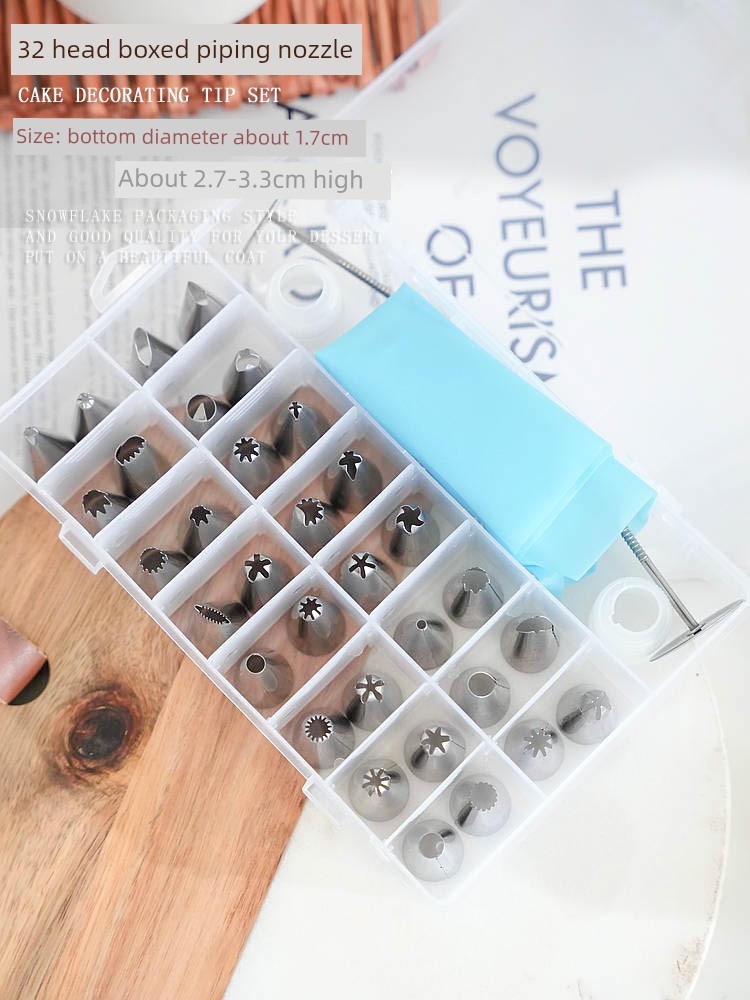 Stainless Steel Mouth of Piping Device 24 Headdress Flower Nozzle Set Cream Piping Tools Decorating Pouch Cookies Tablets Eight Teeth Flower Nozzle 32 Heads