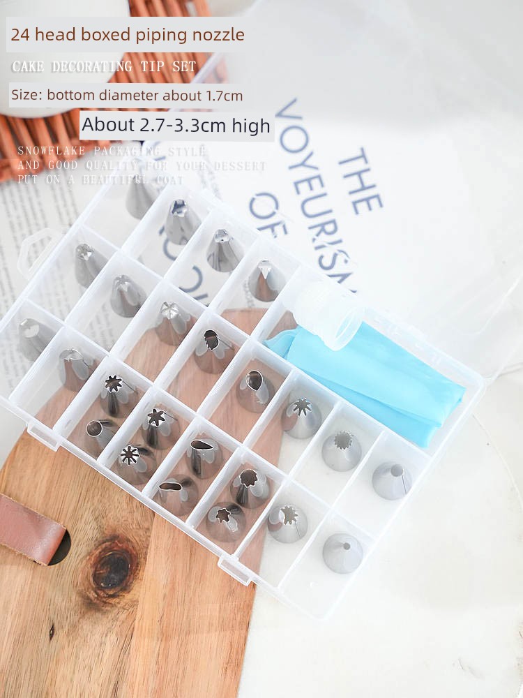Stainless Steel Mouth of Piping Device 24 Headdress Flower Nozzle Set Cream Piping Tools Decorating Pouch Cookies Tablets Eight Teeth Flower Nozzle 32 Heads