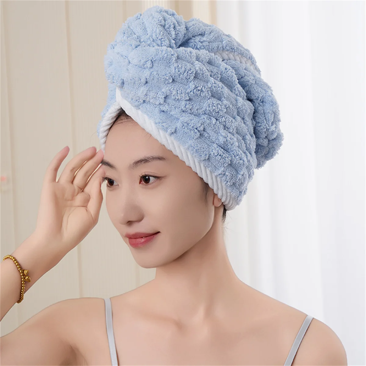 Microfiber Hair Towel Wrap Thickened Coral Velvet Cationic Dry Hair Cap Water Absorption and Quick Drying Striped Bath Cap