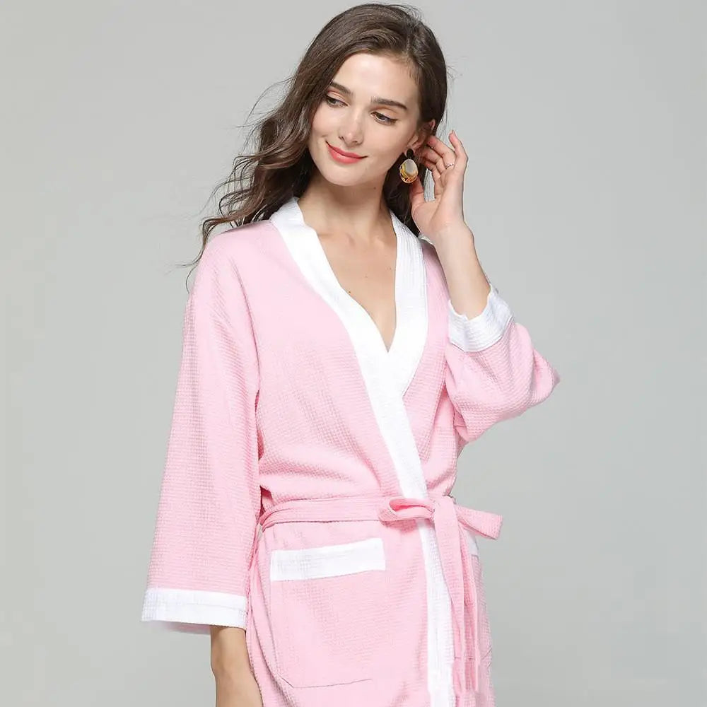 Cotton Waffle Men Kimono Bathrobe Gown Sleepwear Couple Black Robe Nightwear Loose Casual Sauna Yukata Spring Summer Home Wear