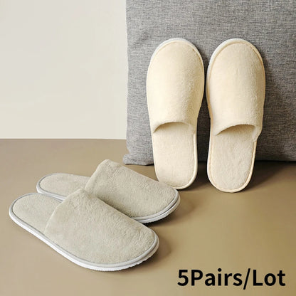 5Pairs/Lot Winter Cotton Slippers Men Women Hotel Disposable Slides Home Travel Sandals Hospitality Footwear One Size on Sale