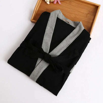 Cotton Waffle Men Kimono Bathrobe Gown Sleepwear Couple Black Robe Nightwear Loose Casual Sauna Yukata Spring Summer Home Wear