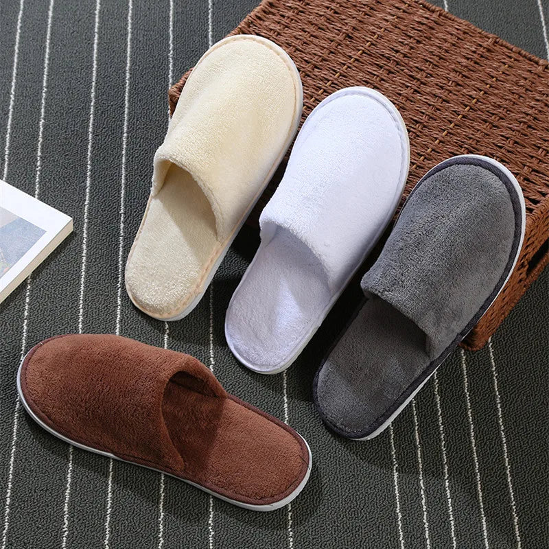 4 Pairs/Lot Mix Colors Coral fleece Men Women Cheap Disposable Hotel Slippers Cotton Slides Home Travel SPA Slipper Hospitality