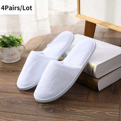 4 Pairs/Lot Mix Colors Coral fleece Men Women Cheap Disposable Hotel Slippers Cotton Slides Home Travel SPA Slipper Hospitality