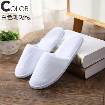 4 Pairs/Lot Mix Colors Coral fleece Men Women Cheap Disposable Hotel Slippers Cotton Slides Home Travel SPA Slipper Hospitality