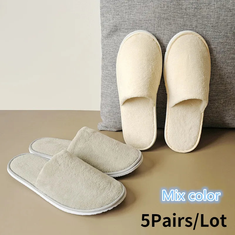 5Pairs/Lot Winter Cotton Slippers Men Women Hotel Disposable Slides Home Travel Sandals Hospitality Footwear One Size on Sale