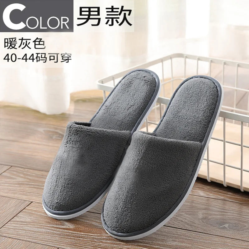 4 Pairs/Lot Mix Colors Coral fleece Men Women Cheap Disposable Hotel Slippers Cotton Slides Home Travel SPA Slipper Hospitality