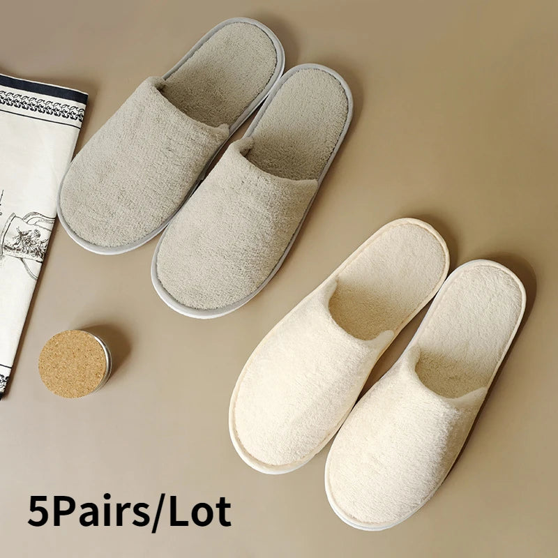 5Pairs/Lot Winter Cotton Slippers Men Women Hotel Disposable Slides Home Travel Sandals Hospitality Footwear One Size on Sale