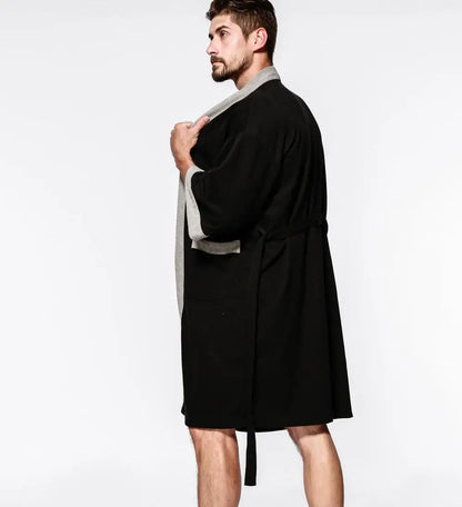 Cotton Waffle Men Kimono Bathrobe Gown Sleepwear Couple Black Robe Nightwear Loose Casual Sauna Yukata Spring Summer Home Wear