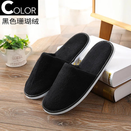 4 Pairs/Lot Mix Colors Coral fleece Men Women Cheap Disposable Hotel Slippers Cotton Slides Home Travel SPA Slipper Hospitality