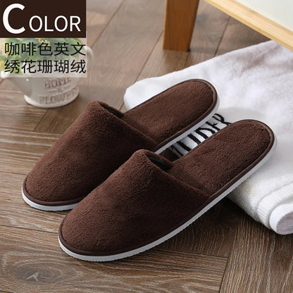 4 Pairs/Lot Mix Colors Coral fleece Men Women Cheap Disposable Hotel Slippers Cotton Slides Home Travel SPA Slipper Hospitality