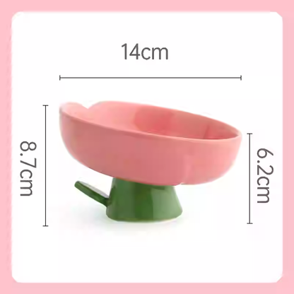 Pet Bowl Ceramic Bowl Cat and Dog Rice Bowl Drinking Bowl Anti-Tumble Tall Bowl Oblique Mouth Protection Cervical Spine Cute