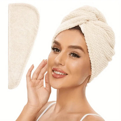 Solid Color Hair Towel Textured Dry Hair Cap 9.8 "X 25.5" Absorbent Hair Towel Wrap for Button-down Women