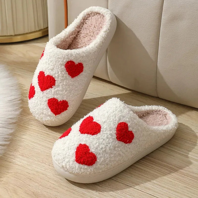 2024 Autumn Winter Family Fashion Slippers Women Home Warm Cartoon Flat Sandals Men Cute Non-slip Slides Smiling face Shoes