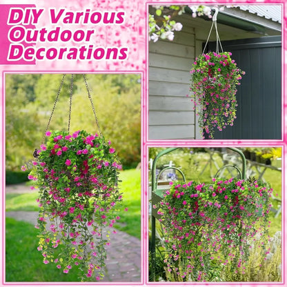 6 Pcs Artificial Hanging Ferns with Flowers for Indoor/Outdoor Decor, Ivy Vines for Room, Wedding, and Fall Decoration.