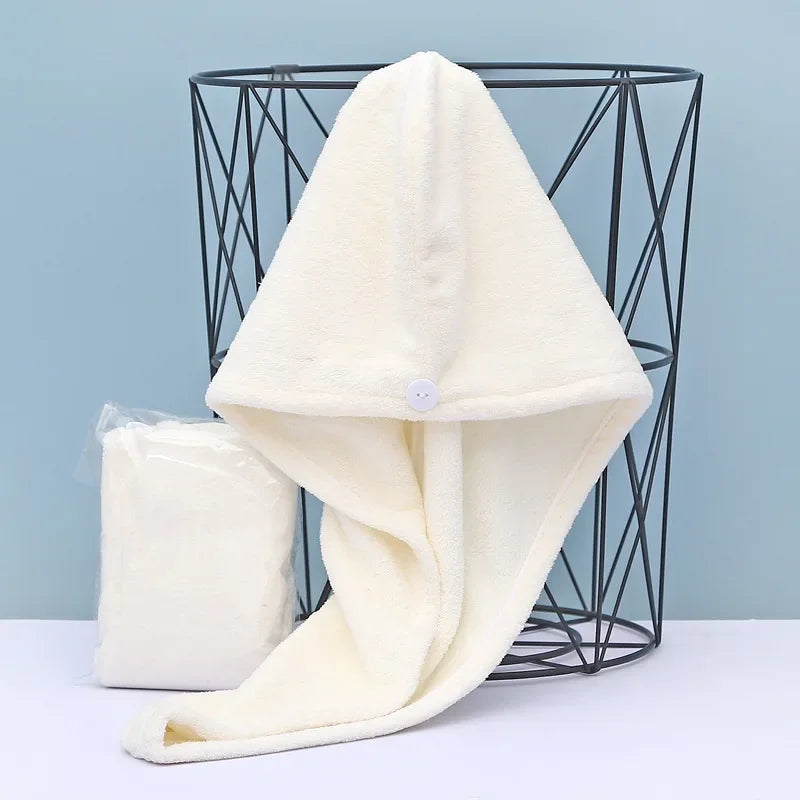 Purchase Products Microfiber Hair Towel Hair Cap with Button Feminine Bathroom Accessories Quick-drying Bathrobe Home Textile