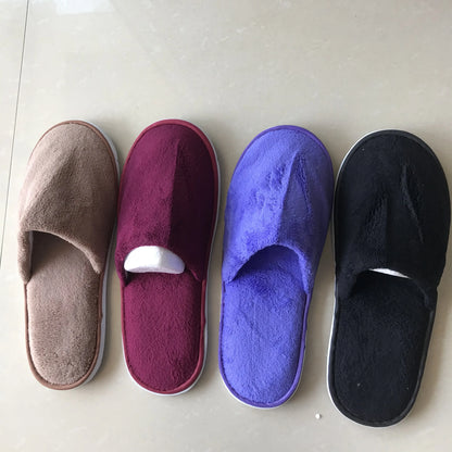 4 Pairs/Lot Mix Colors Coral fleece Men Women Cheap Disposable Hotel Slippers Cotton Slides Home Travel SPA Slipper Hospitality