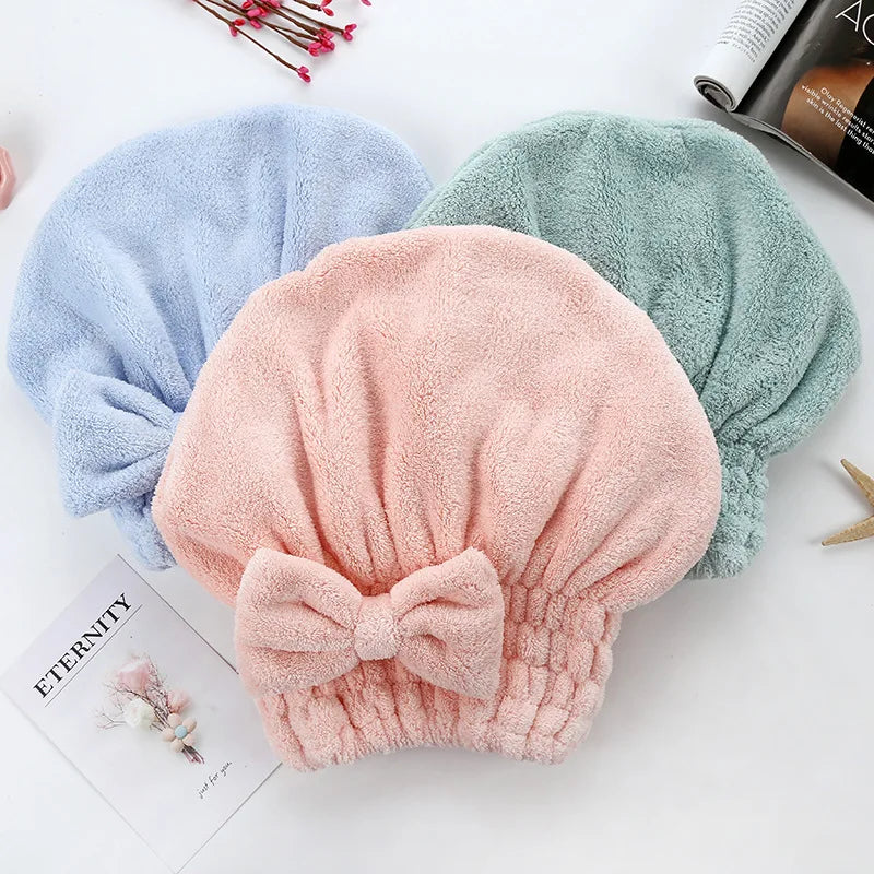 Magic Microfiber Hair Drying Towel Super Absorbent Hair Dry Wrap with Button Soft Bath Shower Cap Lady Turban Head